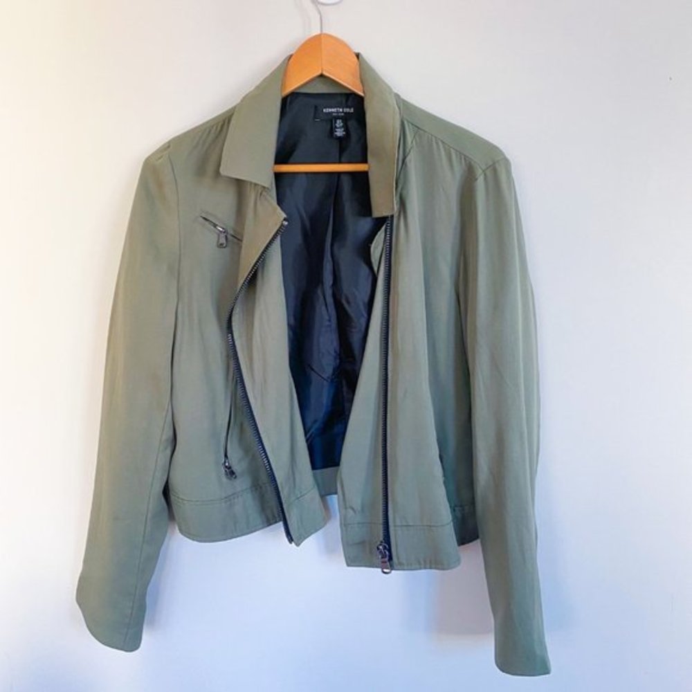 Kenneth Cole New York Moto Zip Up Jacket Small Green